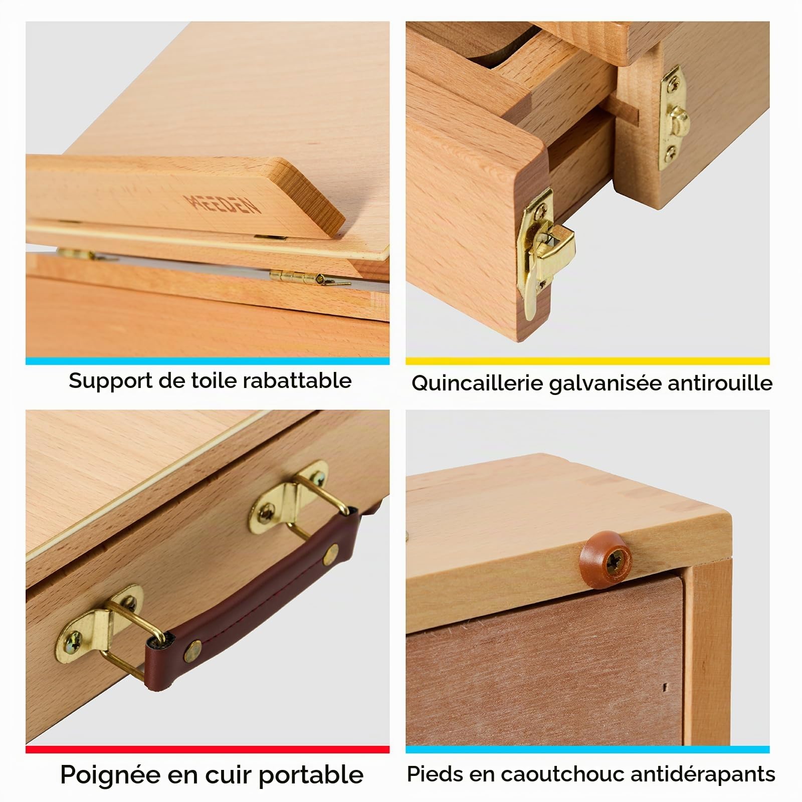 MEEDEN Chevalet de table en hêtre réglable et portable avec boîte de rangement et palette pour croquis, dessin et peinture