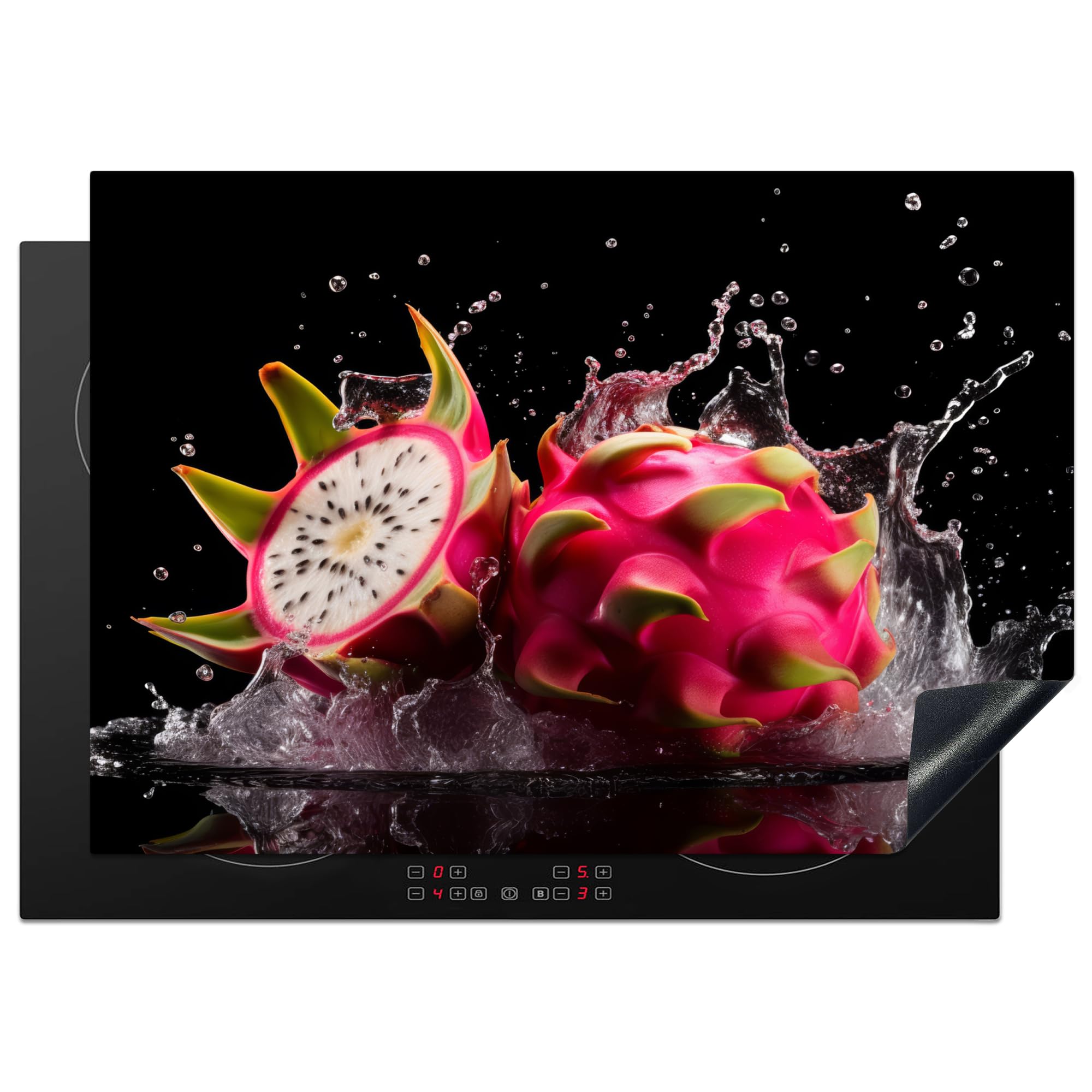 KitchenYeah© Induction Hob Cover Protector Mat 20.5"x29.5" / 75x52 cm Kitchen Universal Ceramic Covers for Electric Cookers Vinyl Dragon Fruit - Black - Water - Fruit