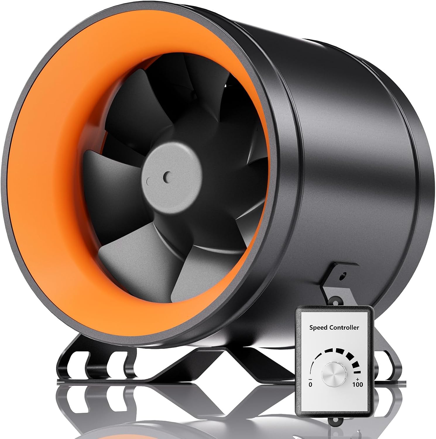 Hon&Guan PRO 6 Inch Inline Duct Fan - 405 CFM with Quiet EC Motor & Speed Controller, Ventilation Exhaust Fan for Heating Cooling, Grow Tents, Hydroponics (Black&Orange)