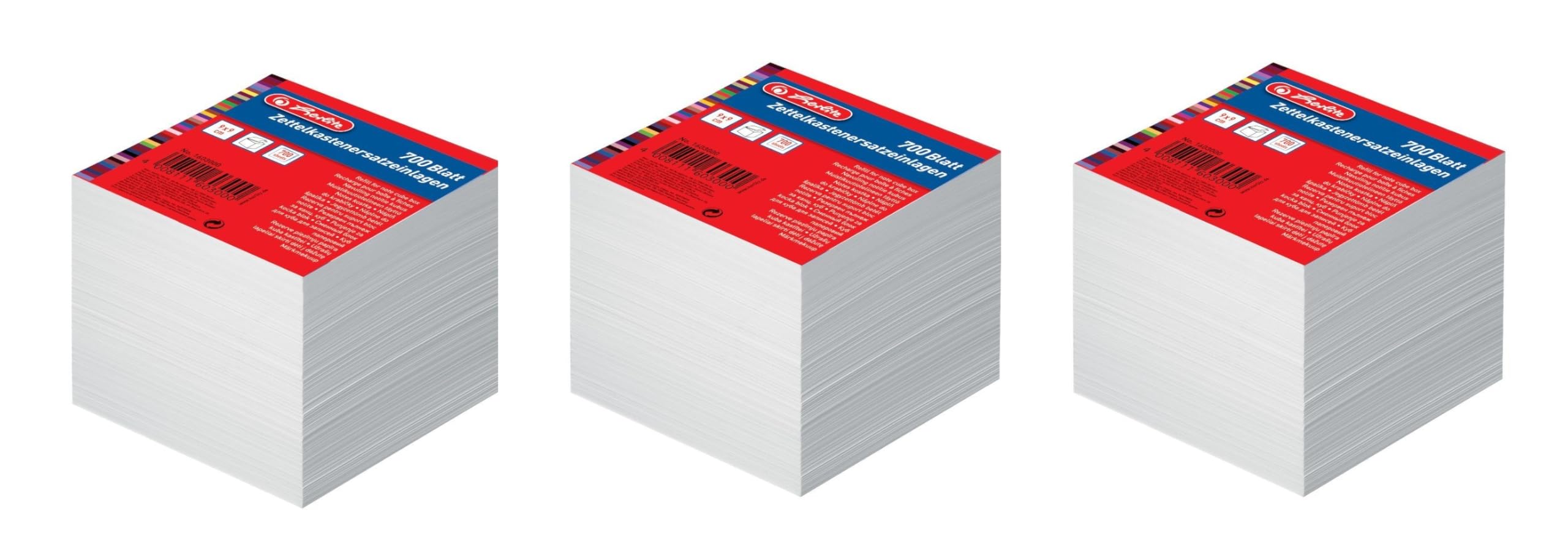 Herlitz 1603000 Zettelkastenersatzeinlage 9 x 9 cm, 700 Blatt, weiß (Weiß, 3x 9 x 9 cm, 700 Blatt)