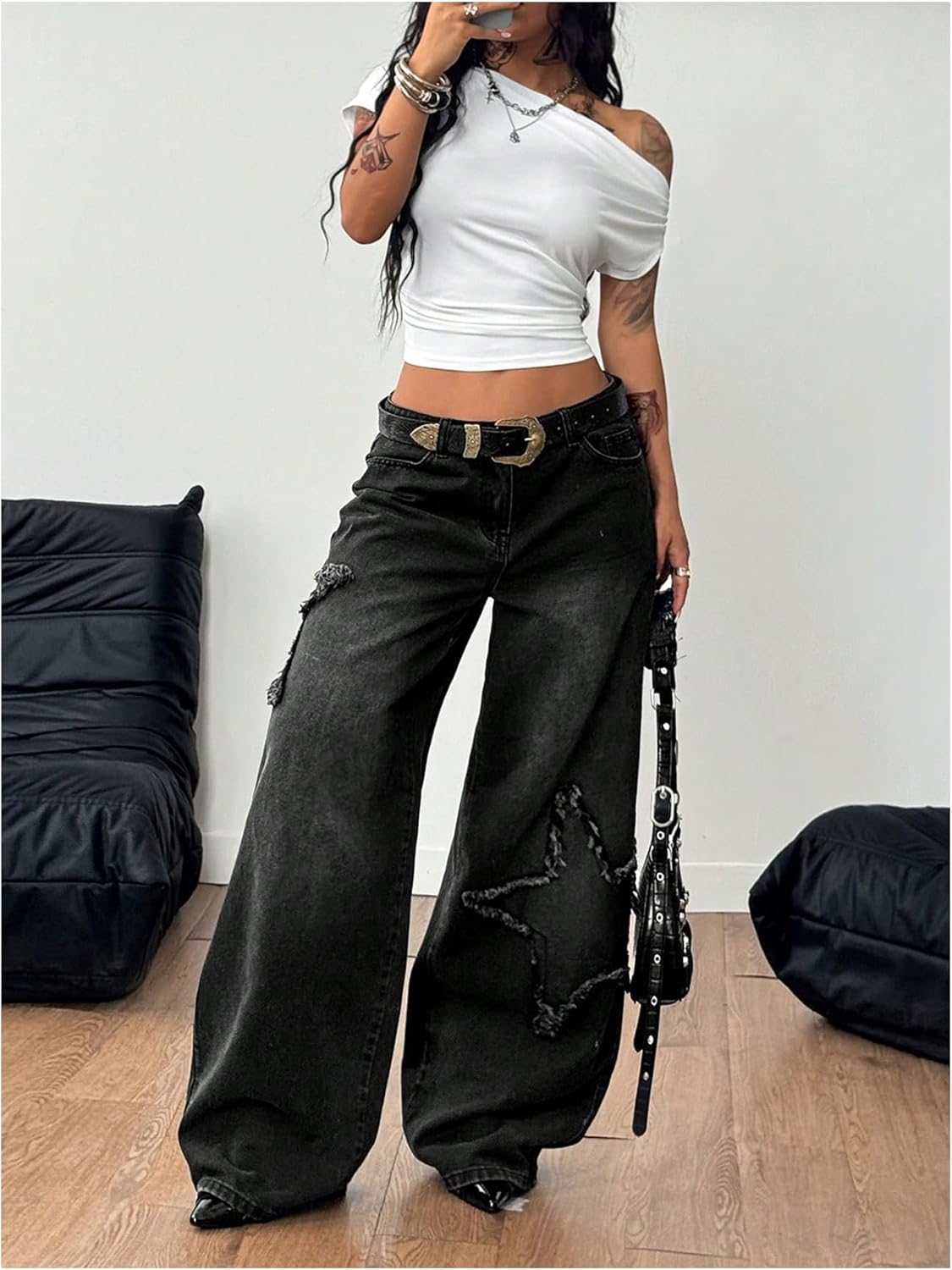 Women's Off The Shoulder Tops Short Sleeve Ruched Asymmetrical Slim Fit Y2k Crop Tops Trendy - Image 5