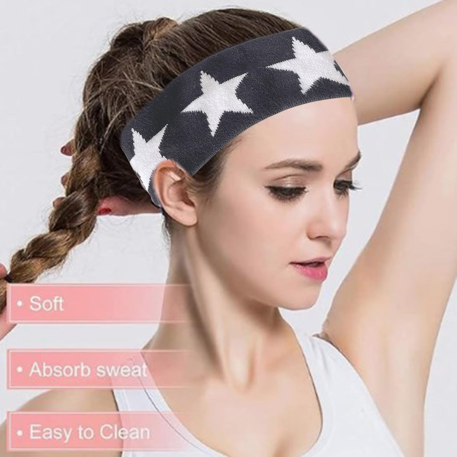Amazon.co.jp: フィットネスヘッドバンド 女性用 星柄 編み物 ヘア