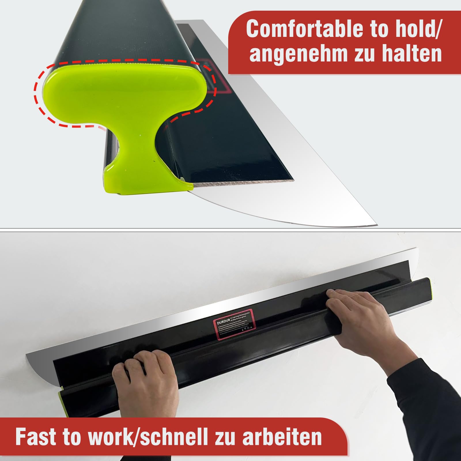 DURDUR Szpachla do powierzchni (100 cm + 40 cm), stop aluminium z uchwytem Z, ostrze ze stali nierdzewnej, narzędzie do montażu na suchej zabudowy, tapet i wielu innych obszarów roboczych, dekoracji