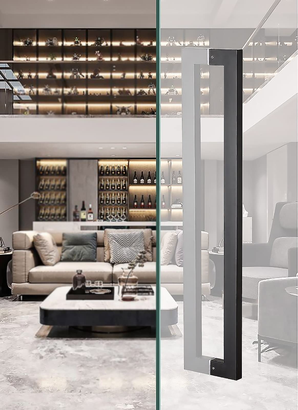 Nowoczesny uchwyt do drzwi wejściowych, drzwi wejściowych, do hotelu / restauracji, długość 60/80/120/150 cm, szczotkowana stal nierdzewna, od tyłu do tyłu/czarny/150 cm/59,1 cala