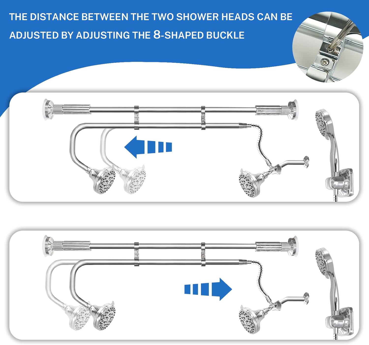 Tandem Shower, Dual Shower Heads for Couples & Handheld head, Triple Shower Head System for Two People, High Pressure and Adjustable Double Shower Heads and Handheld Shower Head（Silver) - Image 5
