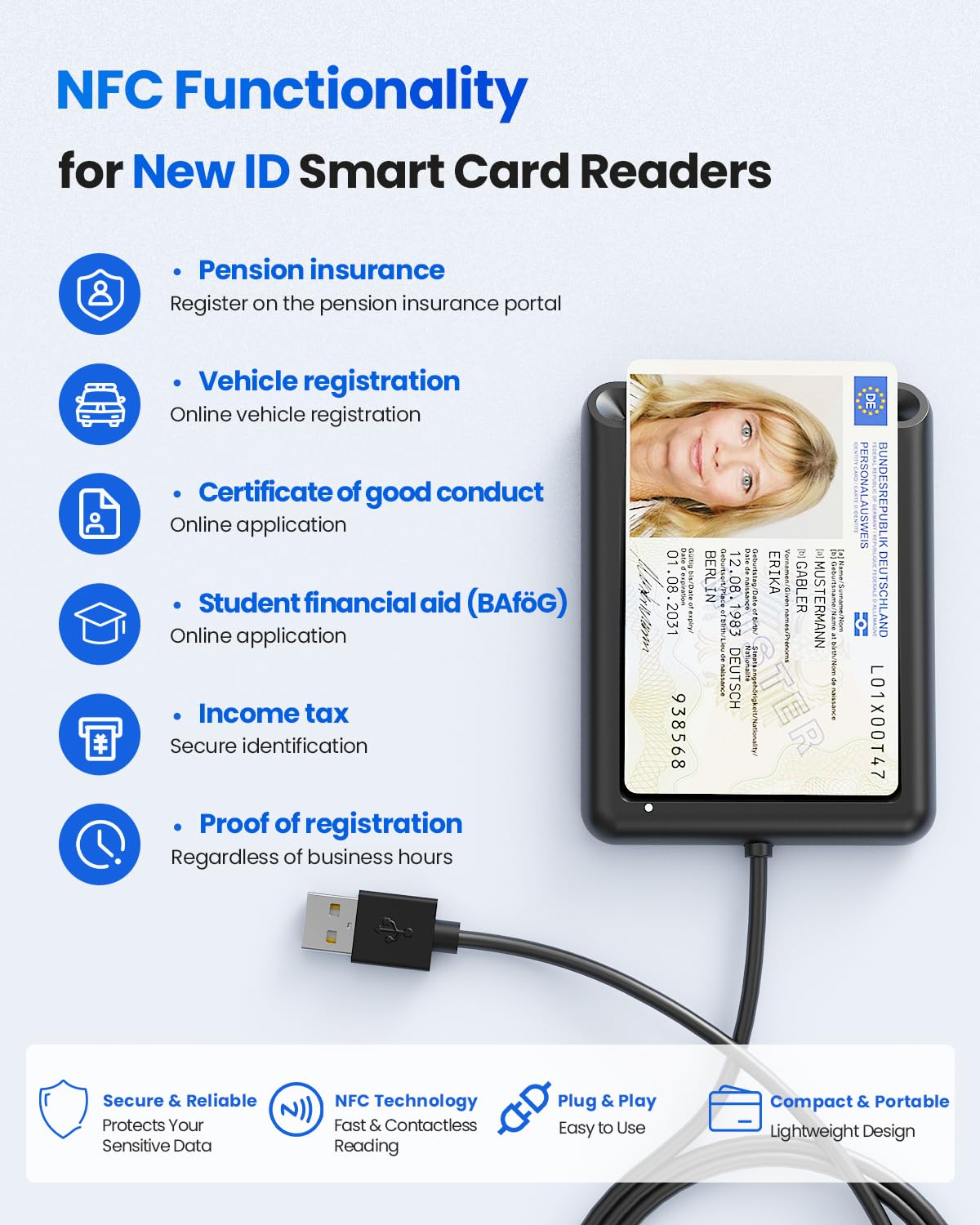 USB-A Lector Tarjetas Inteligentes DNI con NFC con Lector de Tarjetas DNI