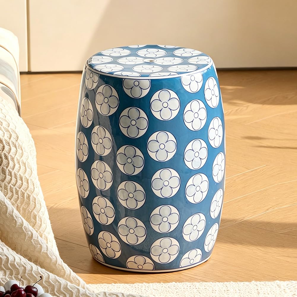 Tabouret de jardin en céramique bleu pour remplacer les meubles fragiles