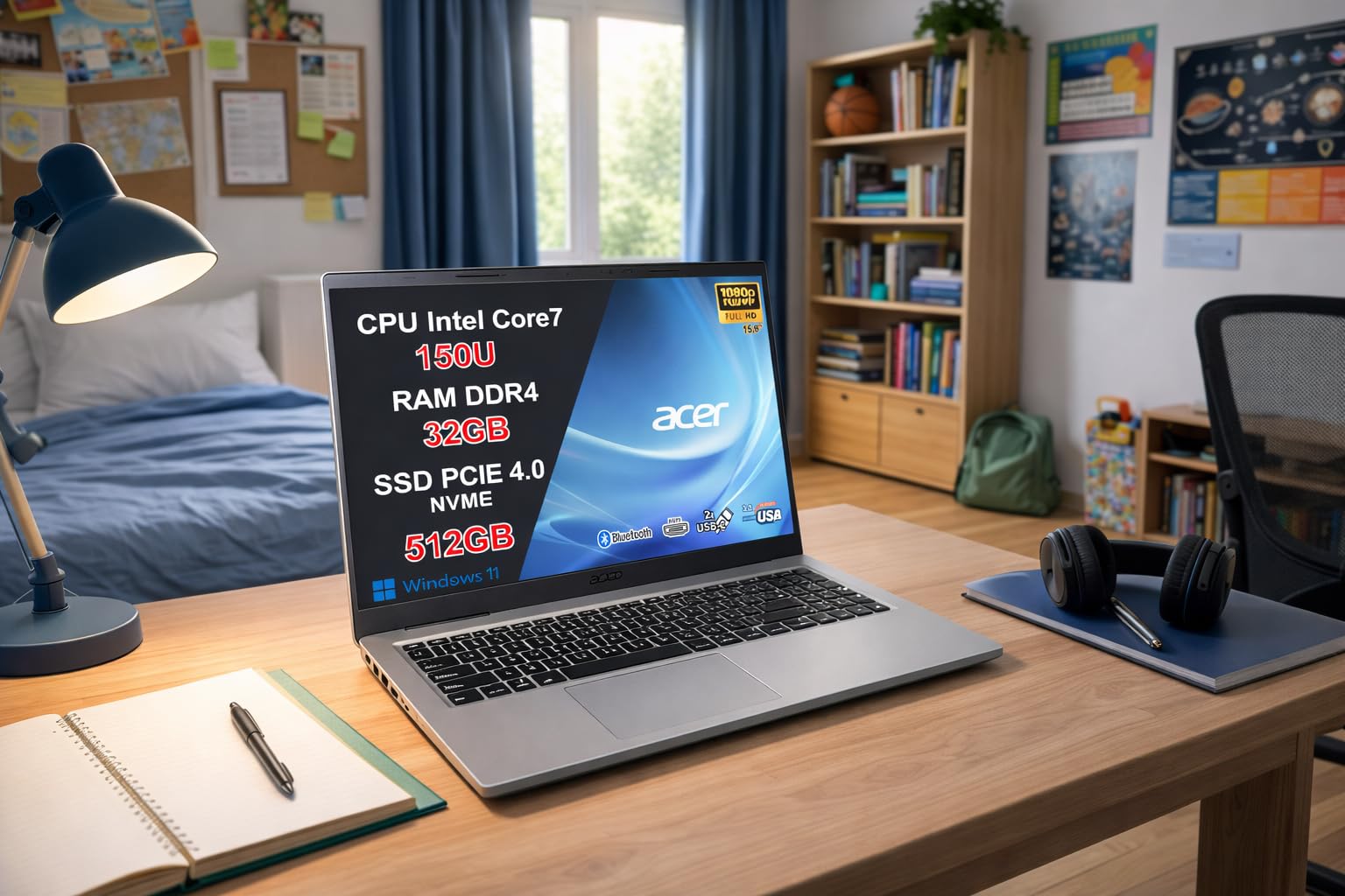 acer Aspire Go 15 PC Portatile Notebook, CPU Intel Core 7 150U di nuova generazione fino a 5,4 GHz, RAM 32GB, SSD 512GB, Wi-Fi 6, Display 15,6" Full HD Antiriflesso, USB Type-C, Windows 11, Silver - 3