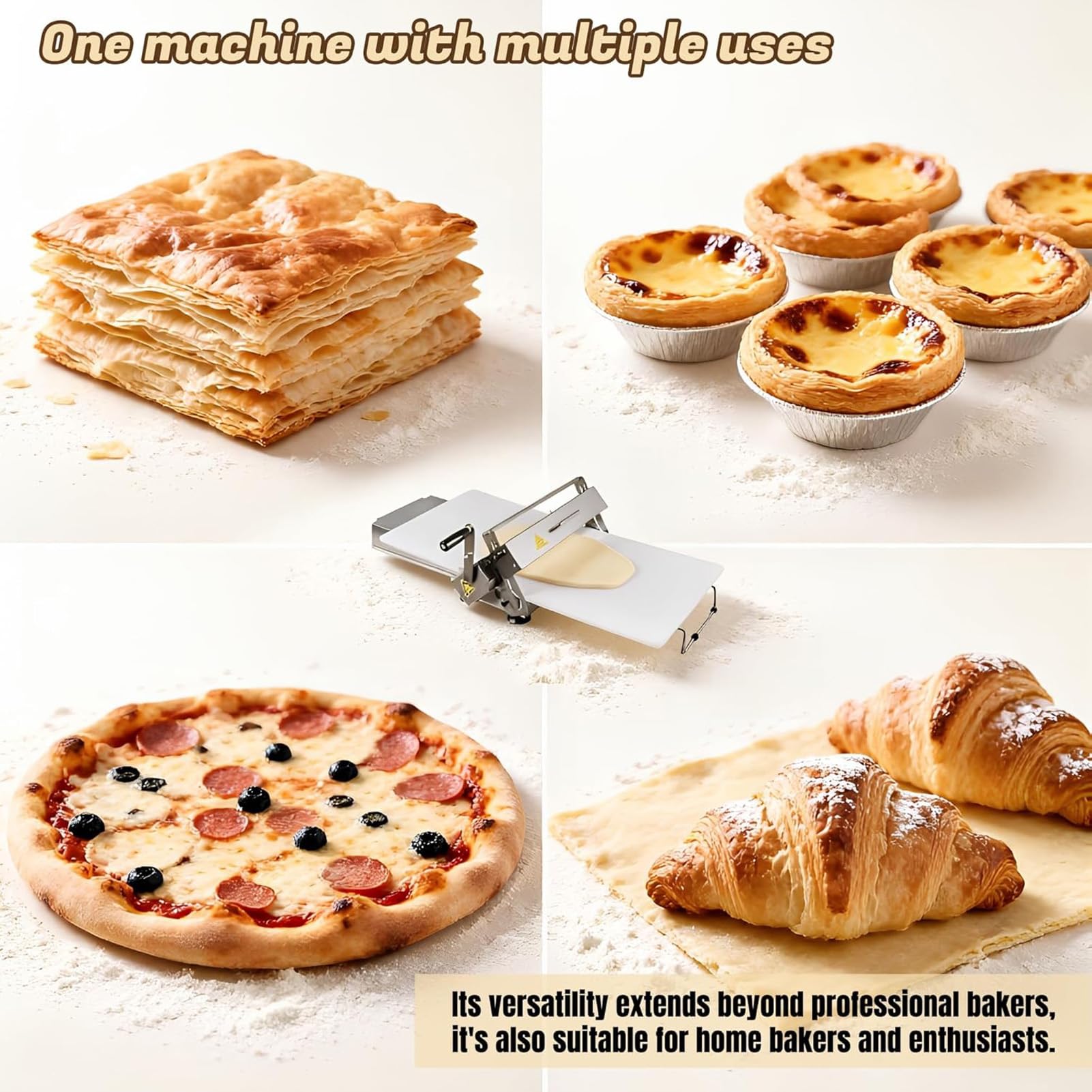 Sfogliatrice Manuale per Croissant, Sfogliatrice Pasticceria Pieghevole in Acciaio Inossidabile, Spessore Regolabile 0-27 Mm, Piano 30x60cm/40x90cm, Strumento Base per Panetteria E Pasticceria