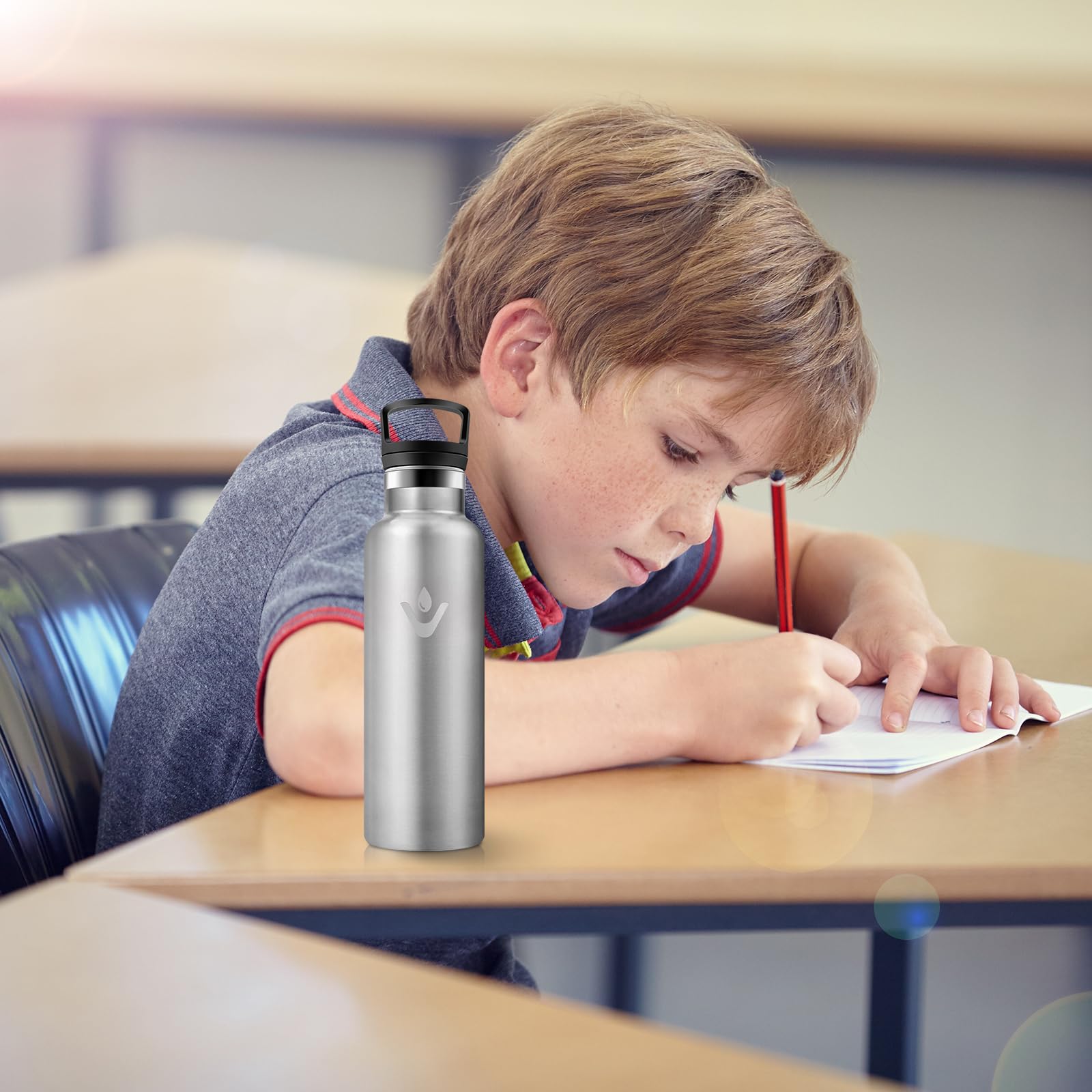 Borraccia Acciaio Inox 500ml, Bottiglia Acqua con Cannuccia, Riutilizzabile, senza BPA, a prova di perdite, Termos per Scuola, Campeggio