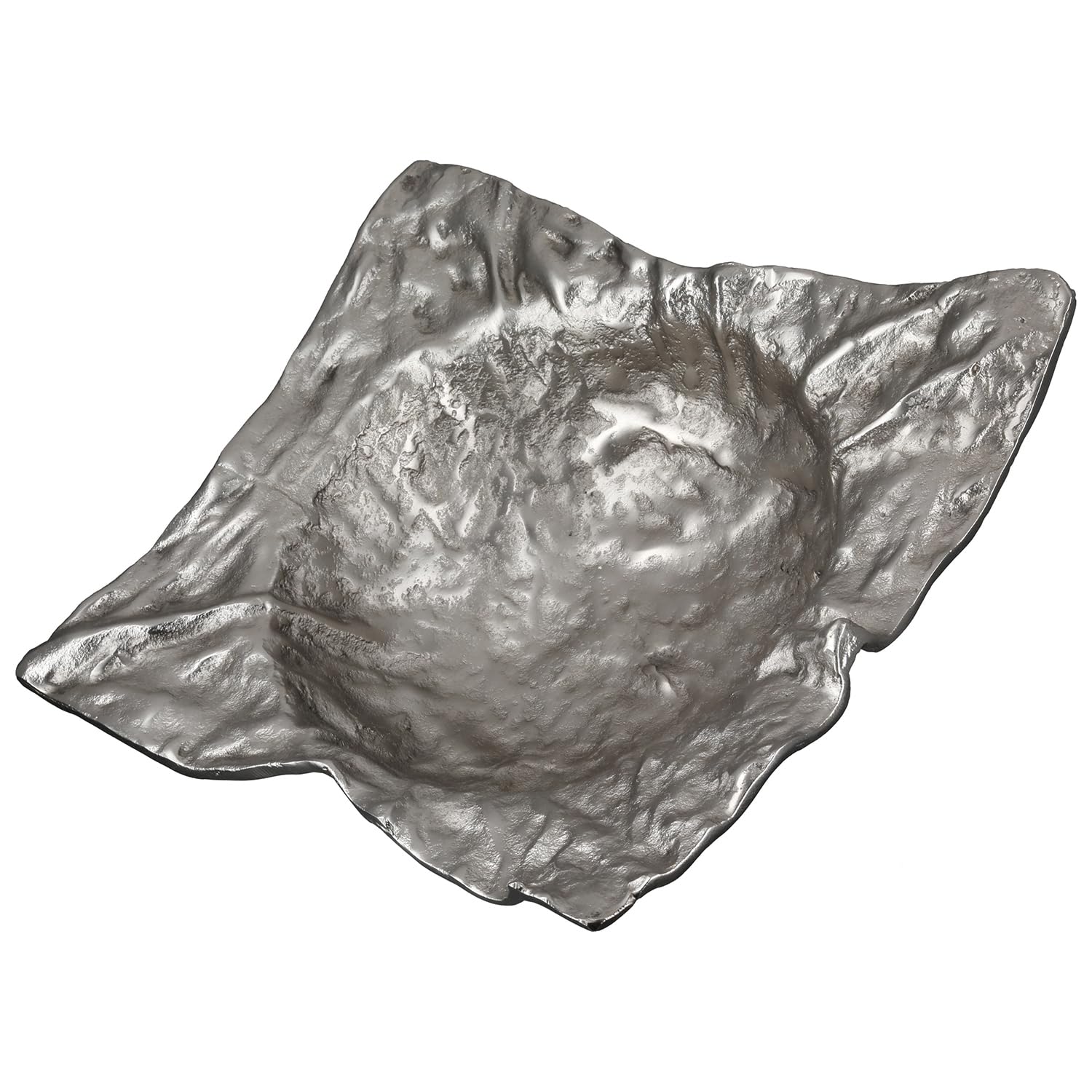 GILDE Crumple Aluminium Rectangular Textured Silver Decorative Bowl Height 30 cm x Width 30 cm