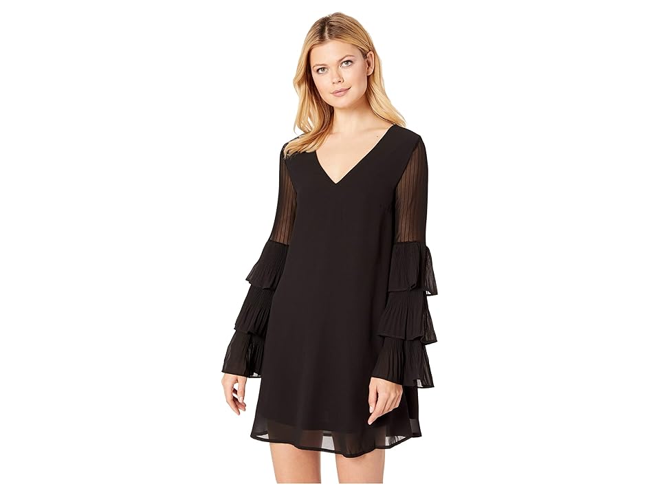 

American Rose Clover V-Neck Ruffle Sleeve Dress (Black) Women's Dress