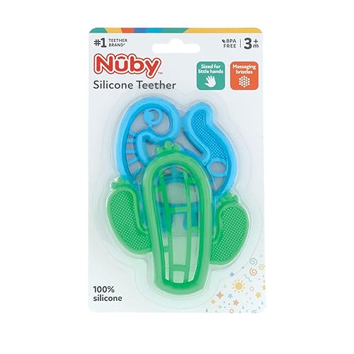Miniatura 6 de Nuby Juguete de masaje de goma de masajear al bebé (paquete de 2) juguetes para aliviar la dentición del bebé para más de 3 meses, dinosaurio y