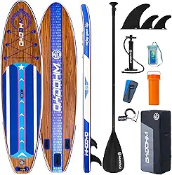 Prancha de stand up paddle inflável 11' × 33" × 6", prancha de ioga com acessórios duráveis para adultos e jovens, prancha de remo versátil