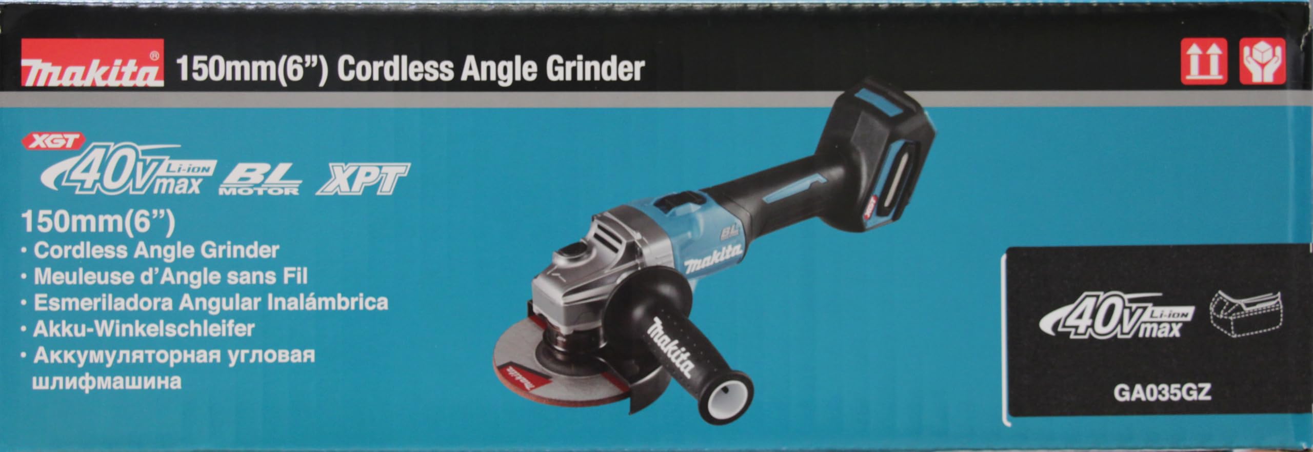 MAKITA AMOLADORA Angular INALÁMBRICA GA035GZ 150mm XGT, Aluminium, Petrolio (senza batteria, senza caricatore)