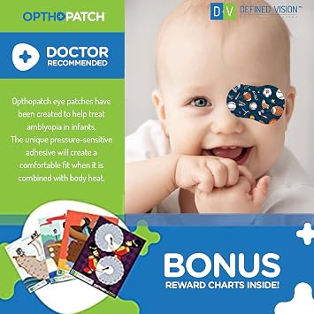 بقع العين Opthopatch للرضع - لاصق حساس للغاية - تصميم الأولاد [السلسلة الأولى] - 70 عدد + 2 مخططات المكافآت