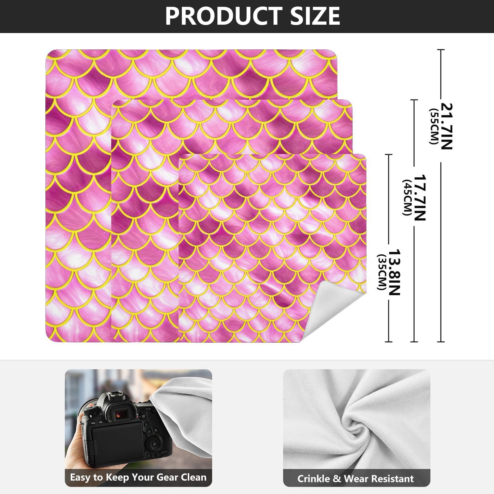 ODAWA Gold Mermaid Scales Self-Adhesive Cloths 13.8X13.8 Inch Protective Camera Wrapper Magic Self-Adhesive Cloths for Camera, Lens, Laptop
