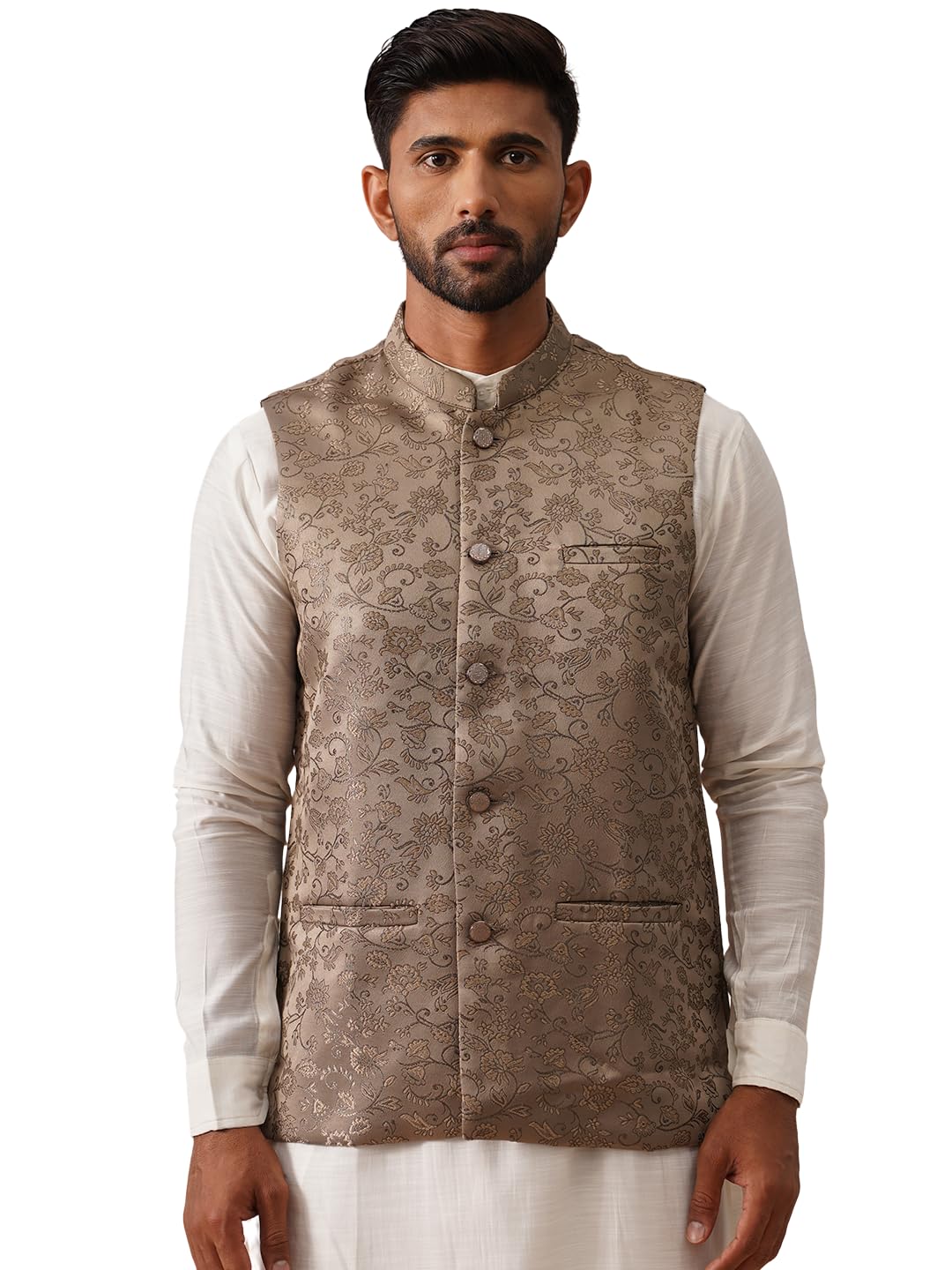 jompers Woven Design Nehru Jacket for Men (Brown, S)-picture-25