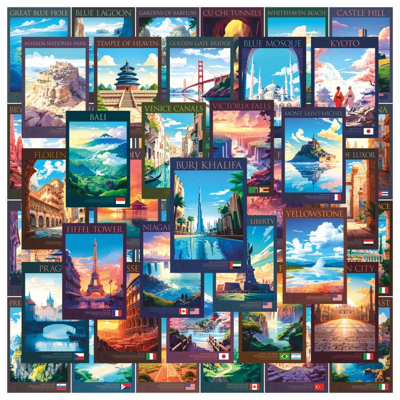 Image of POSTERONN Vintage India Travel Wall Collage Kit 54 Premium 4x6 Cardstock Posters Retro Photo Prints Aesthetic Wall Decor for Home Bedroom Dorm Travel Theme Gallery Set with Glue Dots