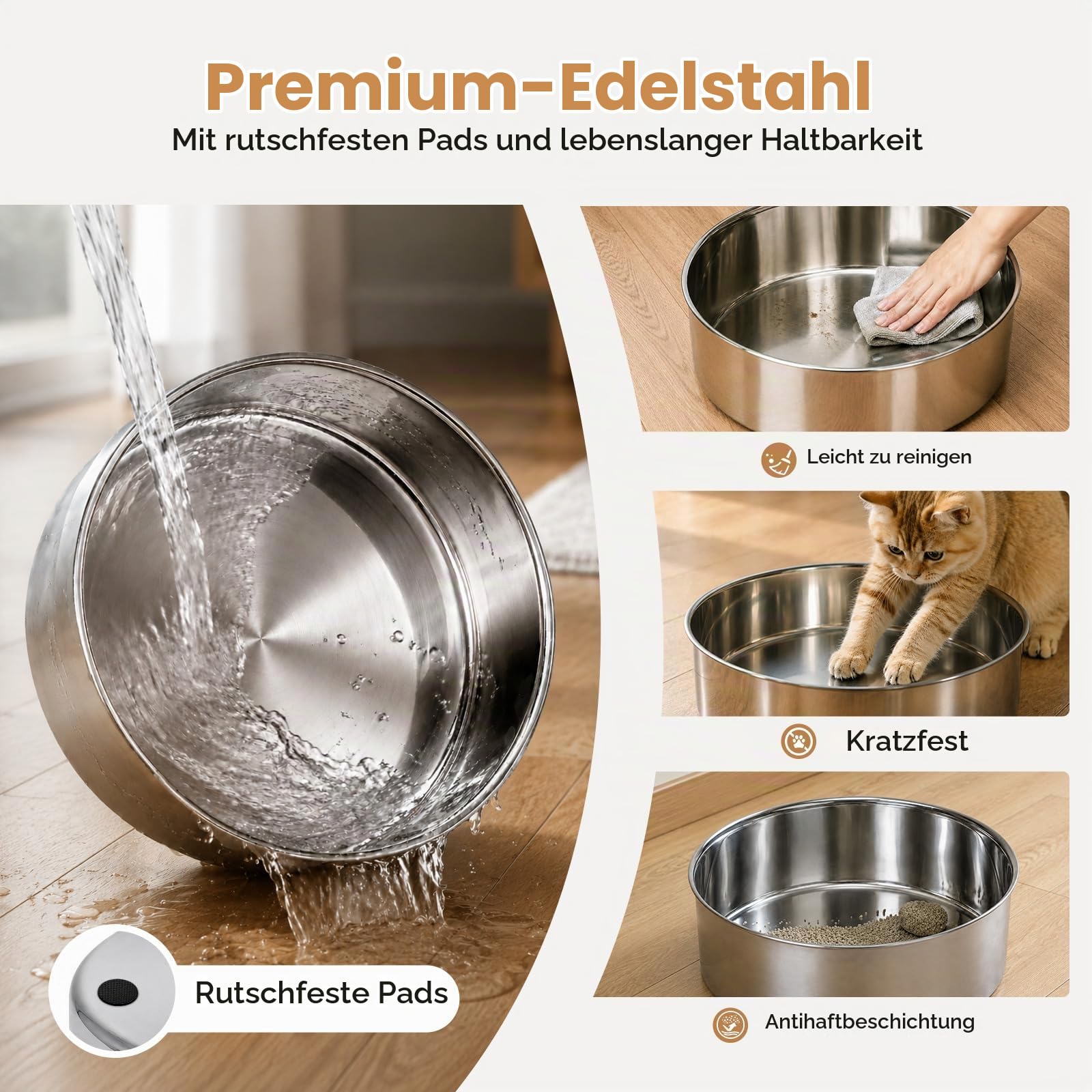 Katzenklo Edelstahl mit Pflanze & Schaufel, Versteckte Katzentoilette XXL Katzenklo Blumentopf mit Kohlefilter, Geruchsresistent & Leicht zu Reinigen, Cremeweiß