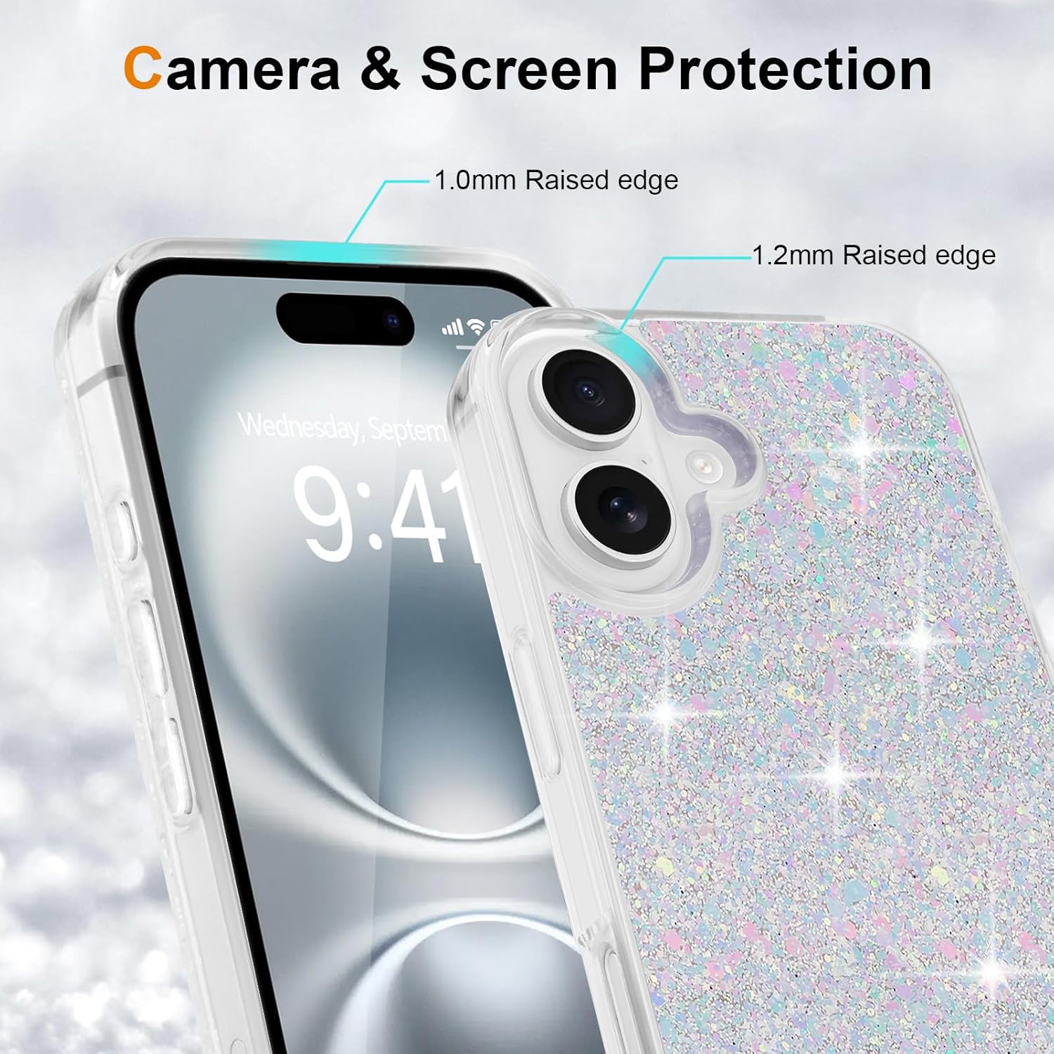 LCHULLE for iPhone 16 Case Bling Glitter for Women Girls Cute Shiny Sparkle Sequin Stars, Soft TPU Silicone Cover Shockproof Anti-Scratch Protective Phone Case for iPhone 16 6.1 inch (White) - Image 5