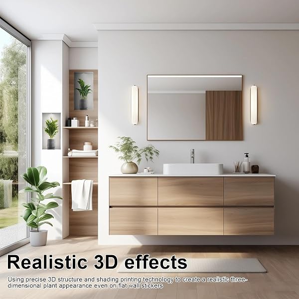 3 Pièces Autocollant Mural, Stickers Muraux Plante Effet 3D, 22 x 44 cm Autocollants Décoratifs, 3 Styles Adhesif Mural Decoratif, pour Salon, Couloir et Cuisine - 3