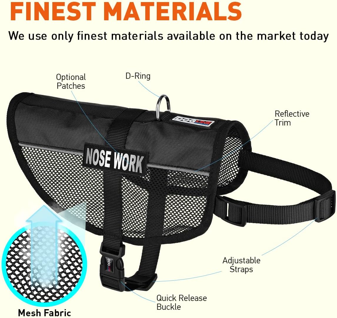 Dogline 22"-29" MaxAire Mesh Vest for Dogs and 2 Removable Nose Work Patches, Large, Black