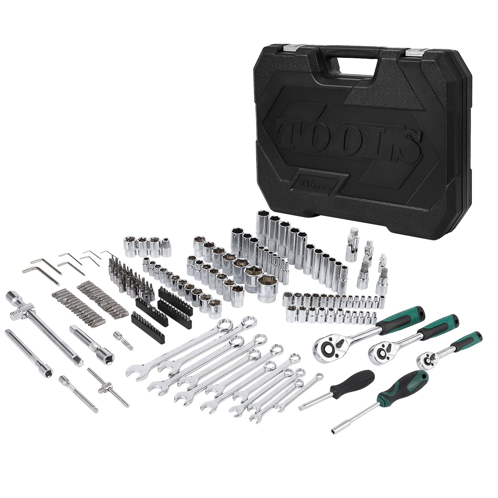 216 Pcs Tool Set, Professional Mechanic Tool Kit and Sockets Wrenches Set with Storage Box, Metric and Sae, Portable Drill Set for Diy, Home Maintenance, Workshops