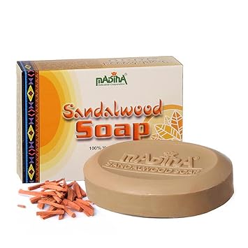 Madina Sandalwood Soap Bar Moisturizing, Gentle Cleanser, Aromatic Sandalwood, Vitamin E, Aloe Vera, 100% Vegetable-Based, For All Skin Types, 6 Pack 3.5 oz Each