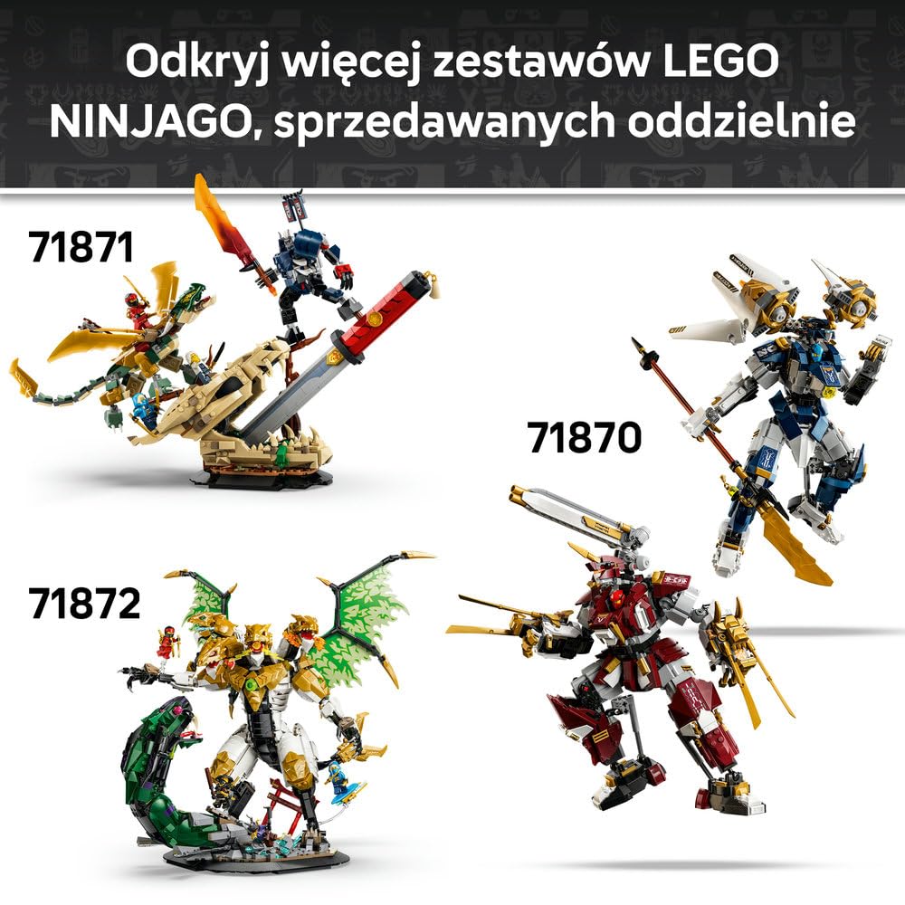 LEGO NINJAGO Bliźniacze tytanowe mechy 71870 | 2 mechy ninja i 3 minifigurki, model kolekcjonerski do ekspozycji, prezent dla fana NINJAGO 12+, klocki, 1707 elementów
