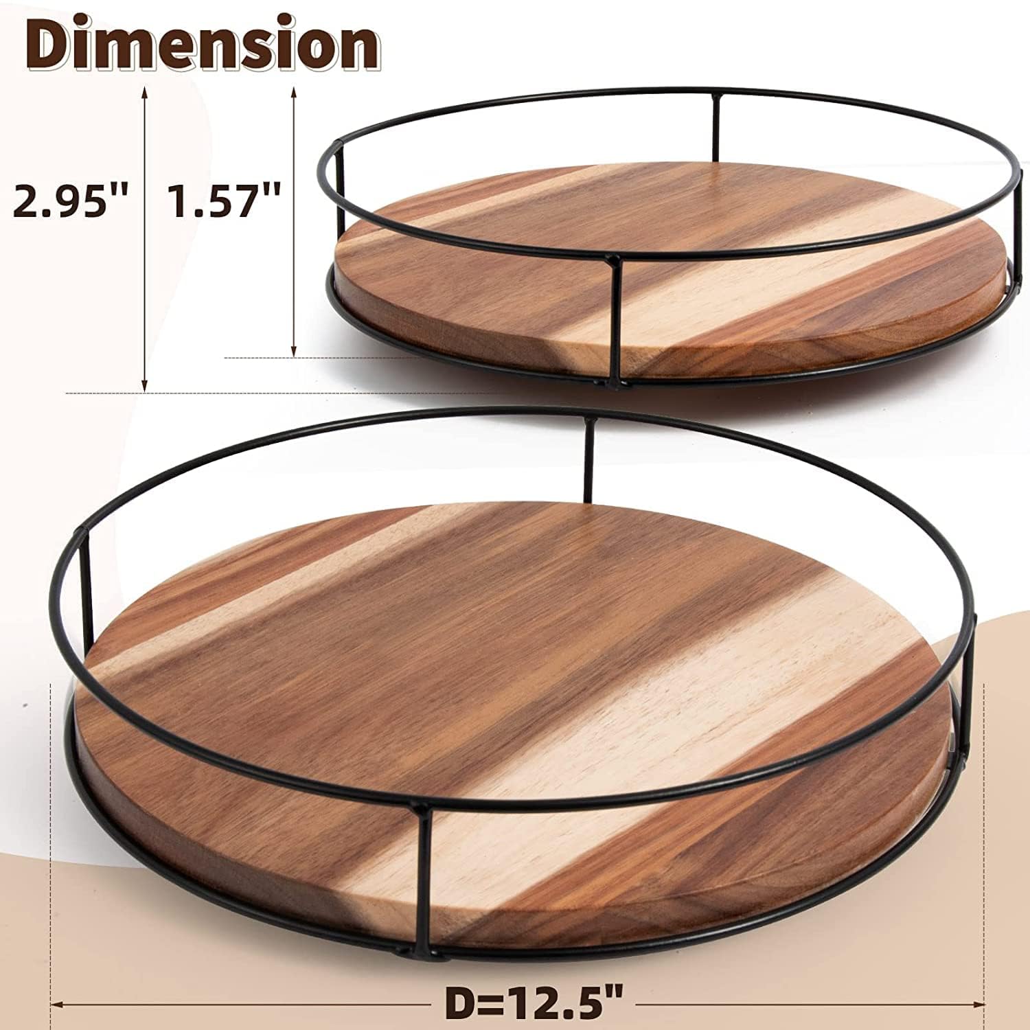 Solid Hard Wood Lazy Susan in Teak Finish Kitchen Turntable for Dining Tables and Cabinet Storage 12Inch 3