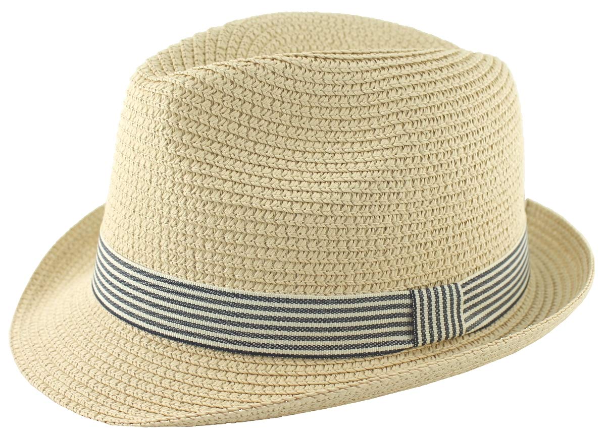 Hawkins Straw Trilby with Blue Banding - Natural, Medium (58cm)