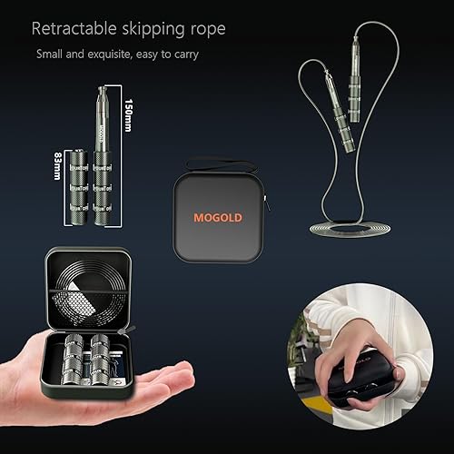 Miniatura 2 de Cuerda de saltar retráctil Palmtop, una cuerda de salto de velocidad se puede encoger para poner en una bolsa de transporte de 3.9 in, sin enredos