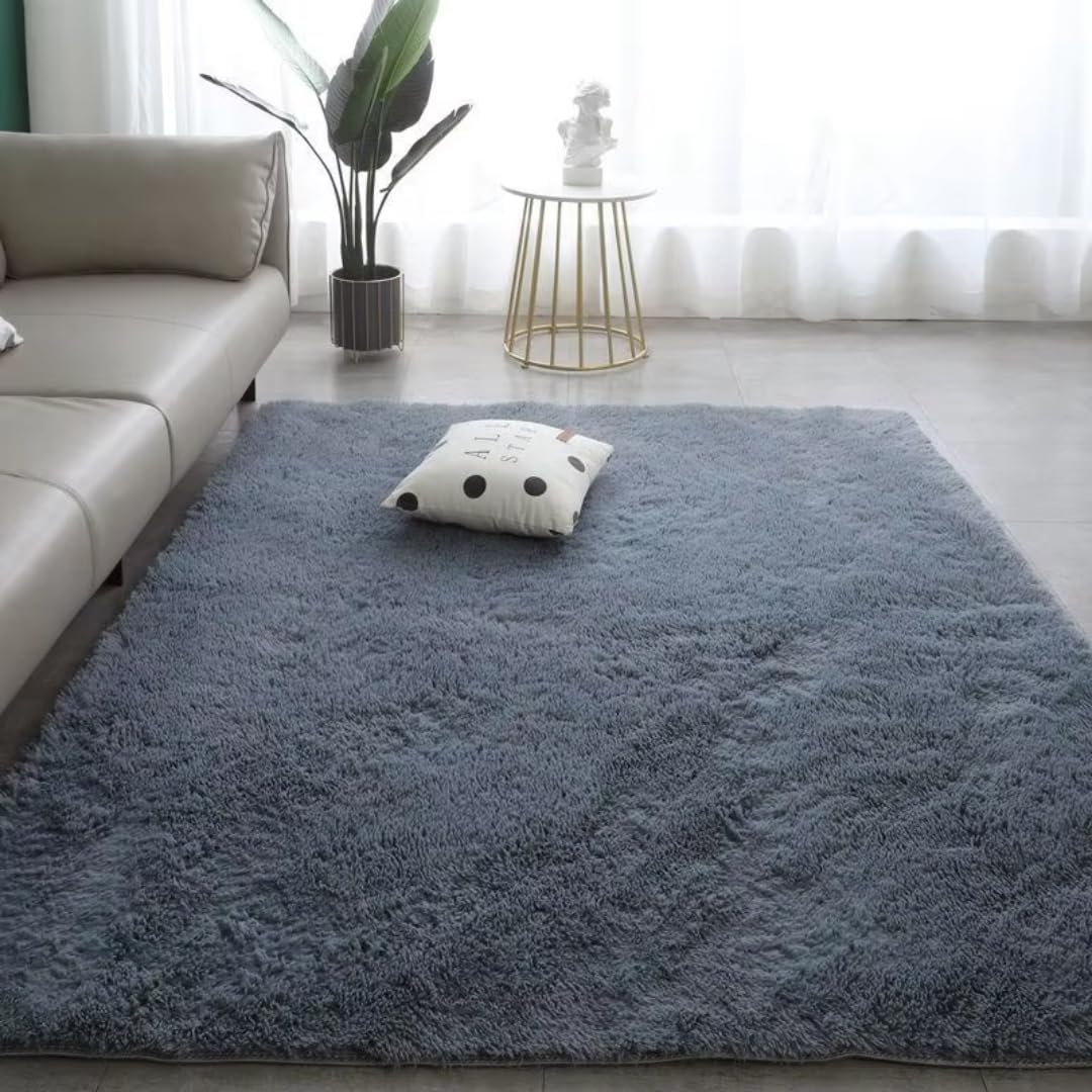 Pluszowy dywan odpowiedni do salonu, biały, miękki, puszysty dywan do sypialni, łazienki, gruba mata podłogowa, dekoracja pokoju młodzieżowego (120 x 200 cm, 47 x 78 cali, srebrnoszary)