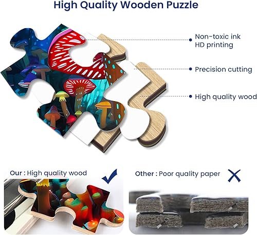 Miniatura 4 de Rompecabezas de 1000 piezas para adultos, rompecabezas de madera que resalta la maravilla y la fascinación de los hongos, piezas gruesas y