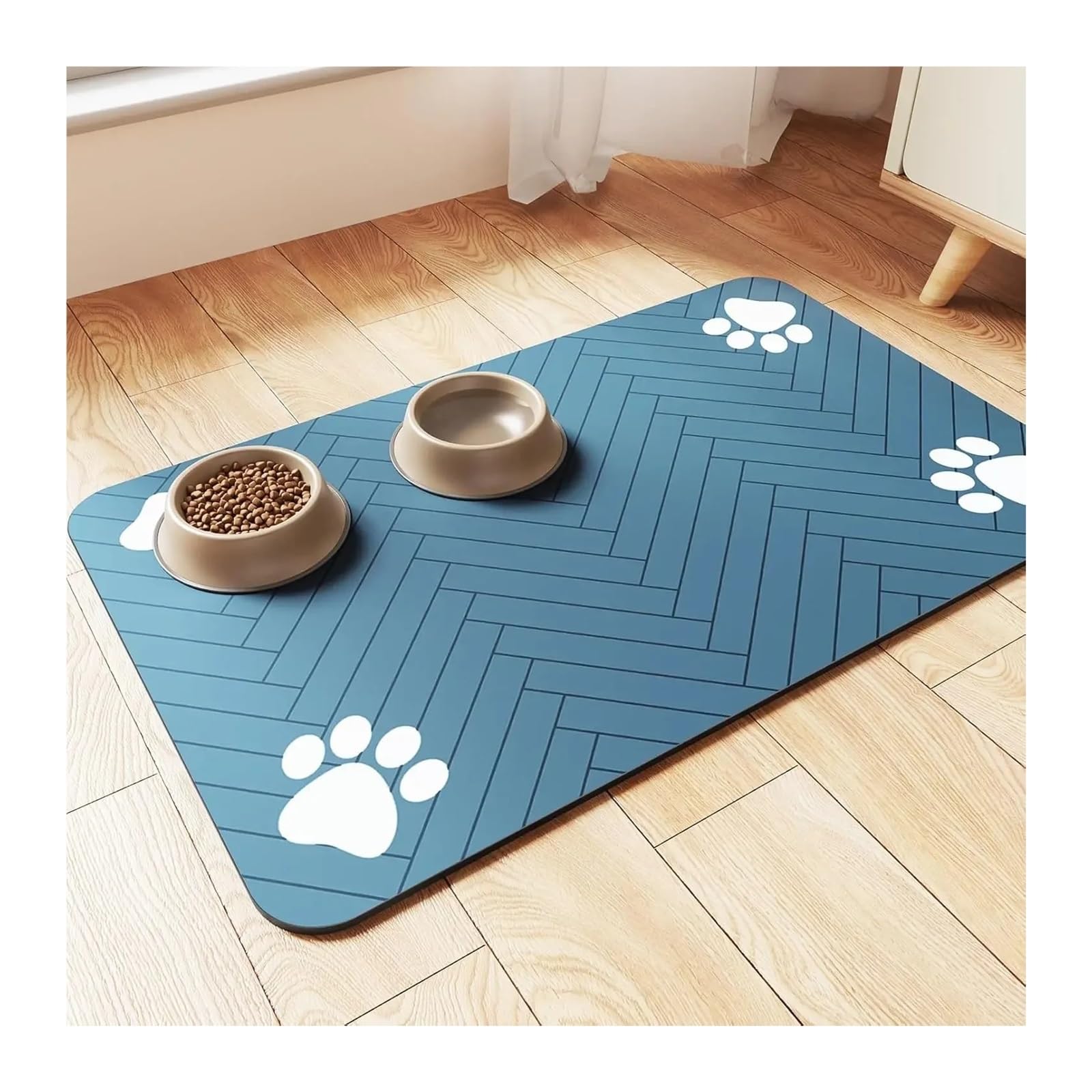 Futtermatten für Haustiere Haustier Tischset Hundefutter Schüssel Matte Trinken Füttern for Katze Schnell Trocknend wasserdichte Pad Feeder Matten wasserdichte(Black,L)