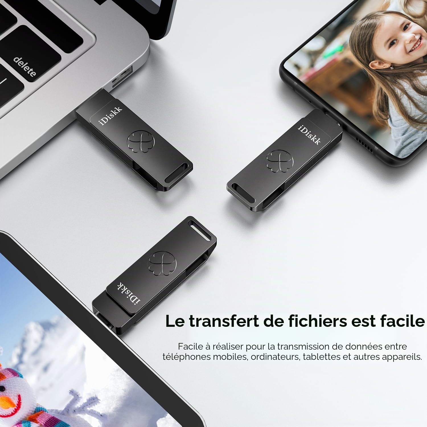 iDiskk Clé USB 3.2 USB-C SSD, 512 Go USB 3.2, 1 000 Mo/s, clé USB-C Gen2 pour iPhone série 15/ iPad/téléphones Android, Ordinateurs Portables/Mac et tablettes, Gris