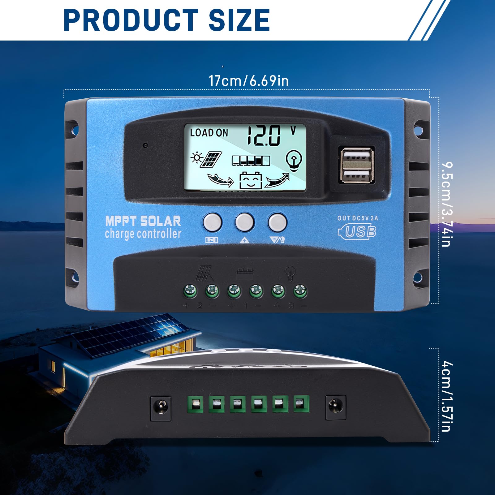 Yoving Régulateur de Charge Solaire MPPT 100A 12V/24V Automatique - avec Affichage LCD, pour Système Solaire Domestique/Camping-car/Éclairage (Protection Surcharge, Court-circuit)