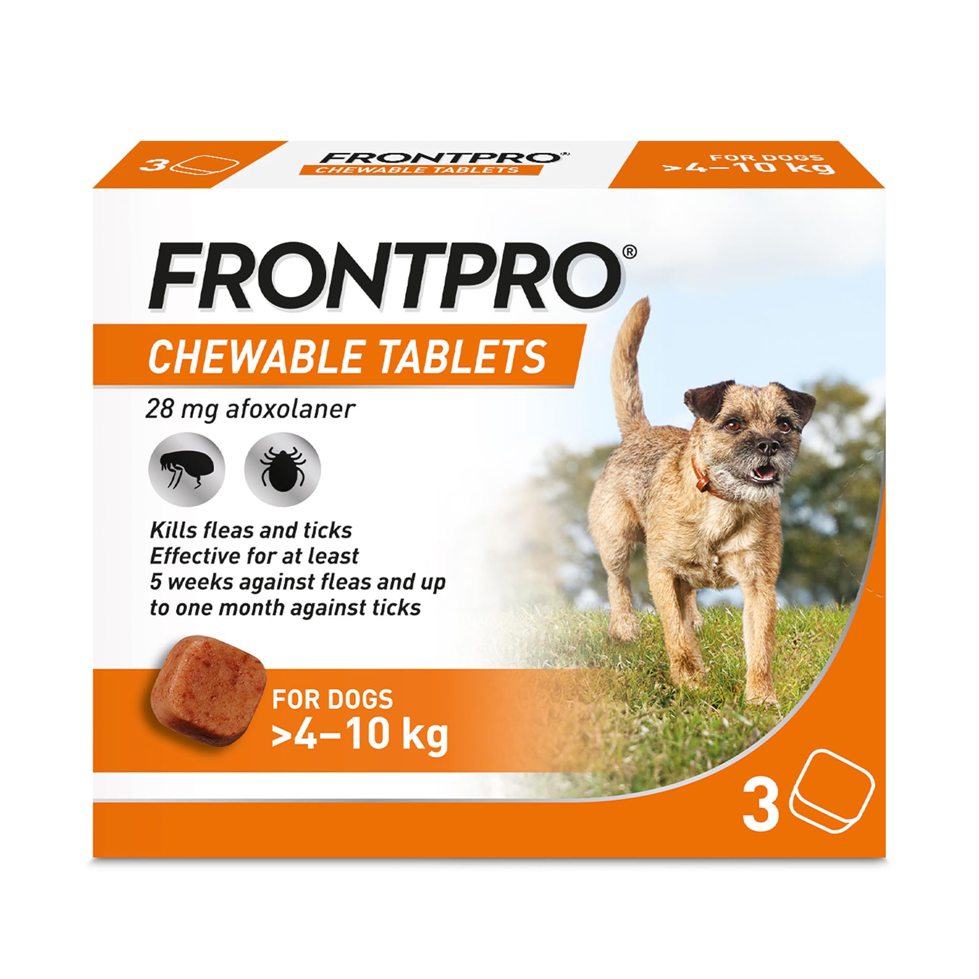 FRONTPRO Chewable Tablets Flea & Tick Treatment for Dogs 3 Pack (4-10kg)