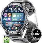 Men's Smartwatch,800mAh/5ATM Waterproof/LED Light,1.85" HD Military Style Smartwatch with Bluetooth Calling, 110 Sports Modes,24-Hour Sleep/Heart Rate/Pedometer, Android/iOS Compatible (Black)