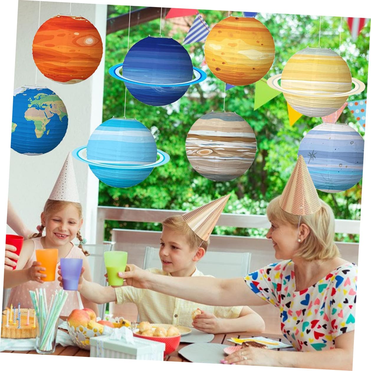 Housoutil 8 Stück Papierlaternen Planeten Motiv Hängende Dekoration für Kinderzimmer Weltraum Party Mehrfarbig Langlebig und Reißfest