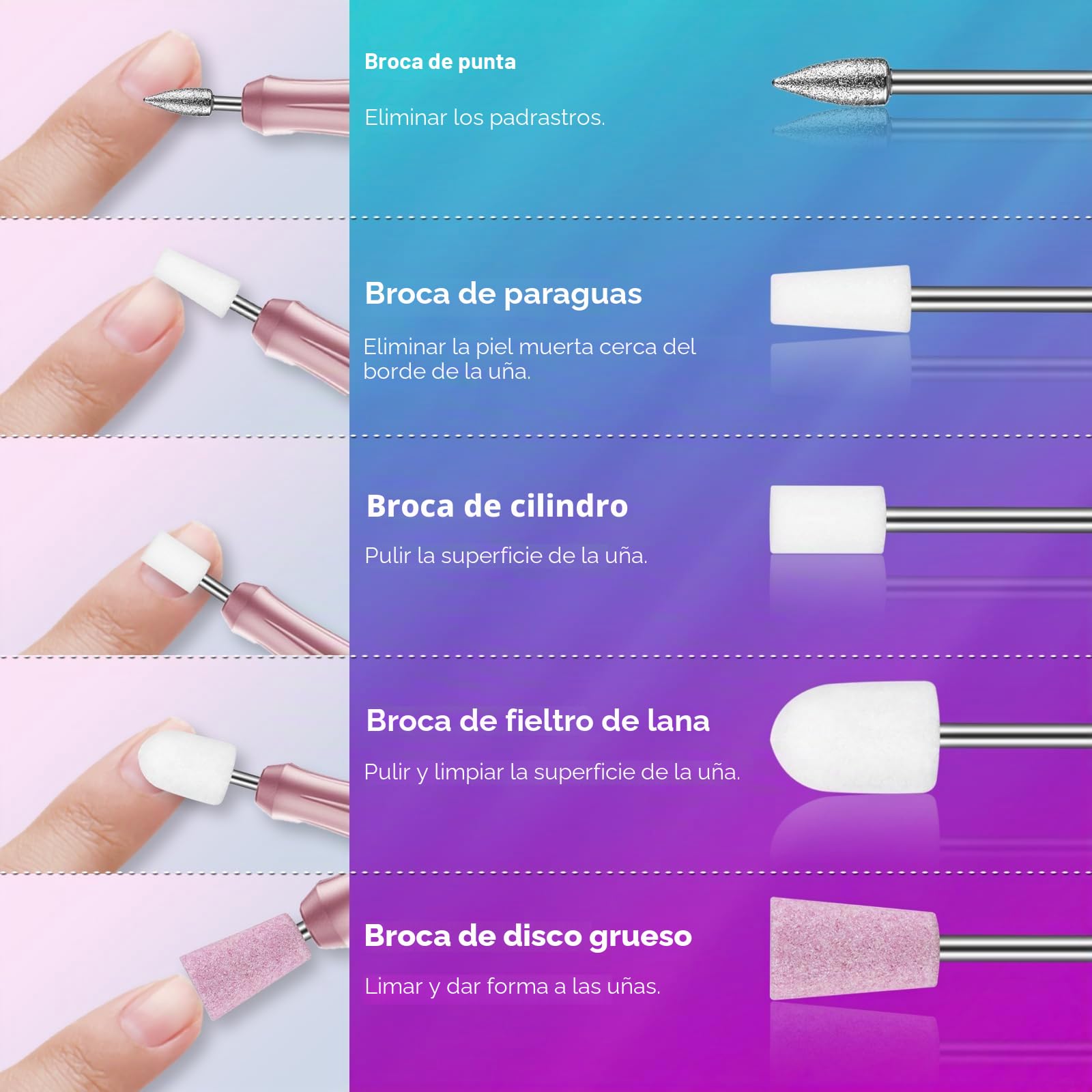 Juego de 26 brocas para uñas, 3/32 pulgadas fresas torno de cerámica para uñas, Broca de diamante para limar de uñas, removedor de cuticulas para manicura y pedicura de uñas de gel acrílico