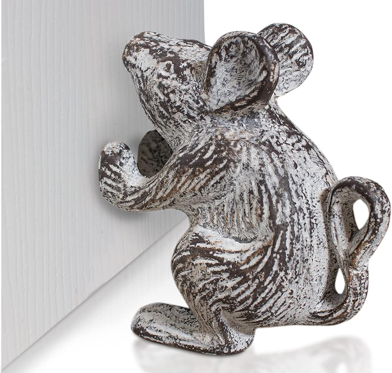 Comfify Cast Iron Mouse Door Stop – One Vintage Rustic Wedge in Antique White – Heavyweight Holder for Bedroom, Bath, or Entry