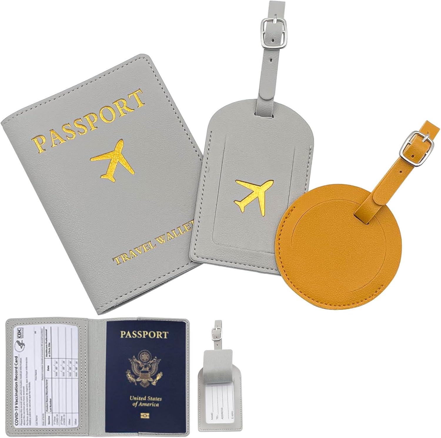 Maksdep Leather Passport Holder and Luggage Tag Set