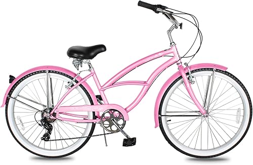 Vista 32 de MICARGI Bicicleta híbrida para adultos de 24/26 pulgadas, bicicleta híbrida de 1/7 velocidades para mujeres, hombres, personas mayores, bicicleta
