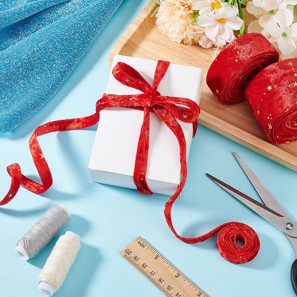 Nastro in velluto double face con motivo a stelle, 6 m, 1 cm, 2,5 cm, 5 cm, rosso con bordi in raso, rotolo di nastro piatto per confezioni regalo, decorazioni per feste e matrimoni