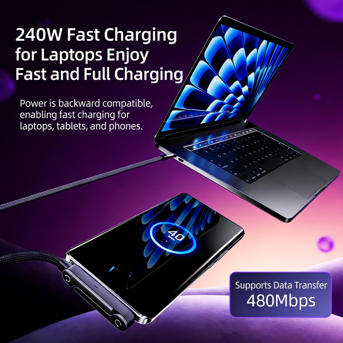 Câble USB C invisible 2 en 1 de 240 W, câble plat de charge rapide de type C de 1,5 m, design à angle droit de 90° pour les jeux, compatible avec iPhone 17, Samsung S25 S24 Ultra, tablette