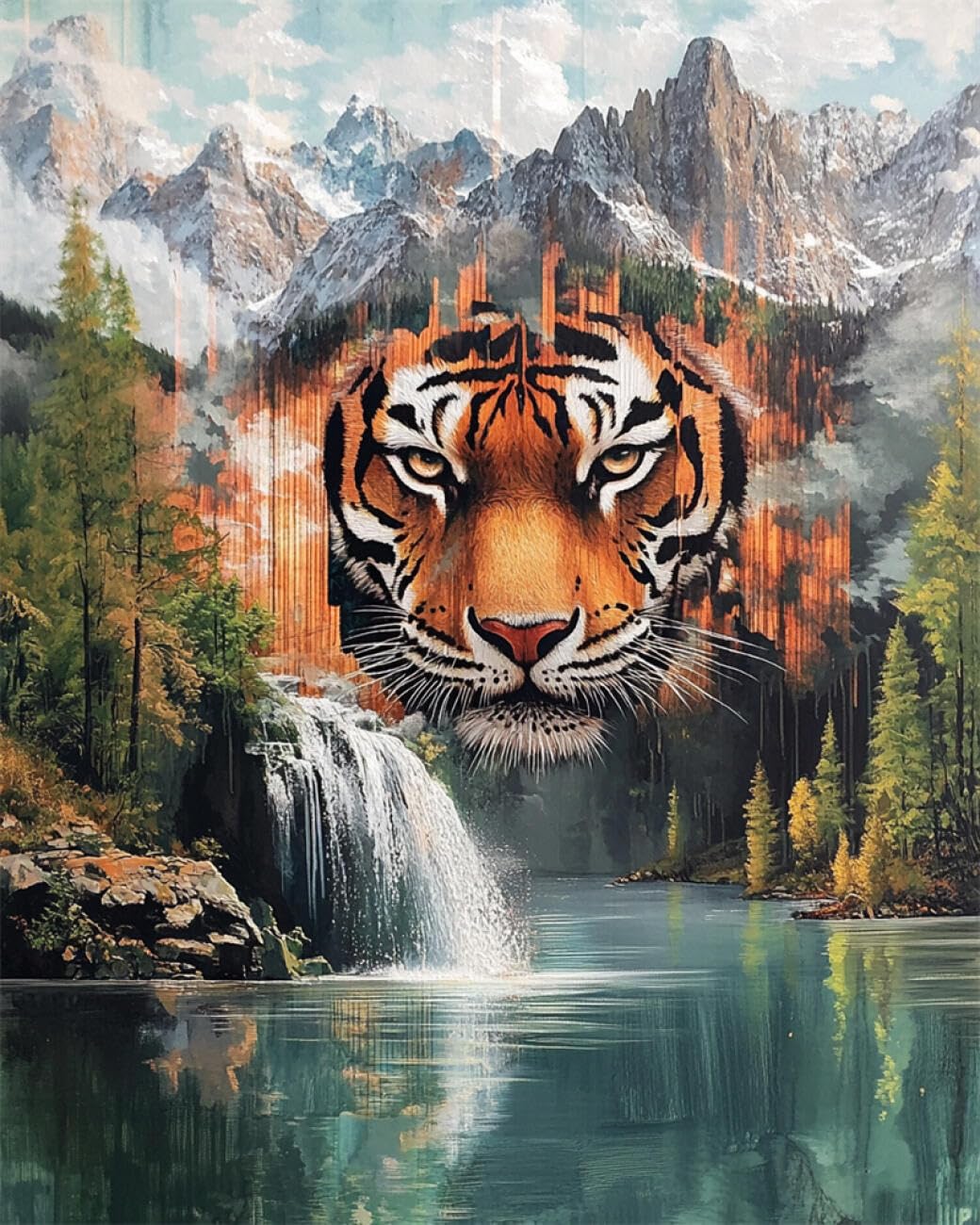 RKFLGEW DIY Seed Bead Embroidery Kits Mountain Tiger 30x40cm
