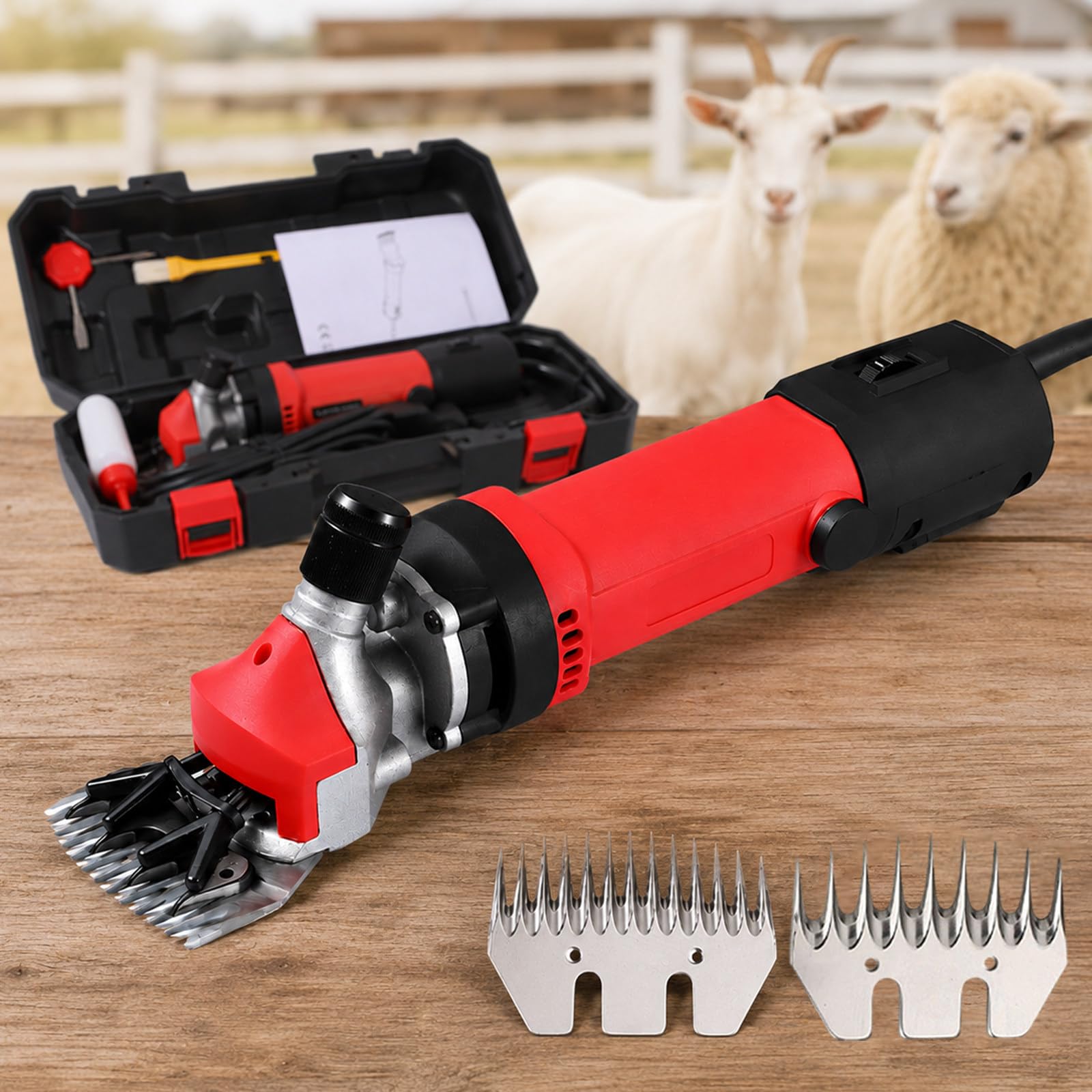 lilishangmao 850W Sheep Shearing Clippers, Professional Electric Shearing Clippers with 6 Speeds, 3200RPM Corded Sheep Clippers with 9&13-Tooth Blades for Sheep, Goats & Alpacas Red