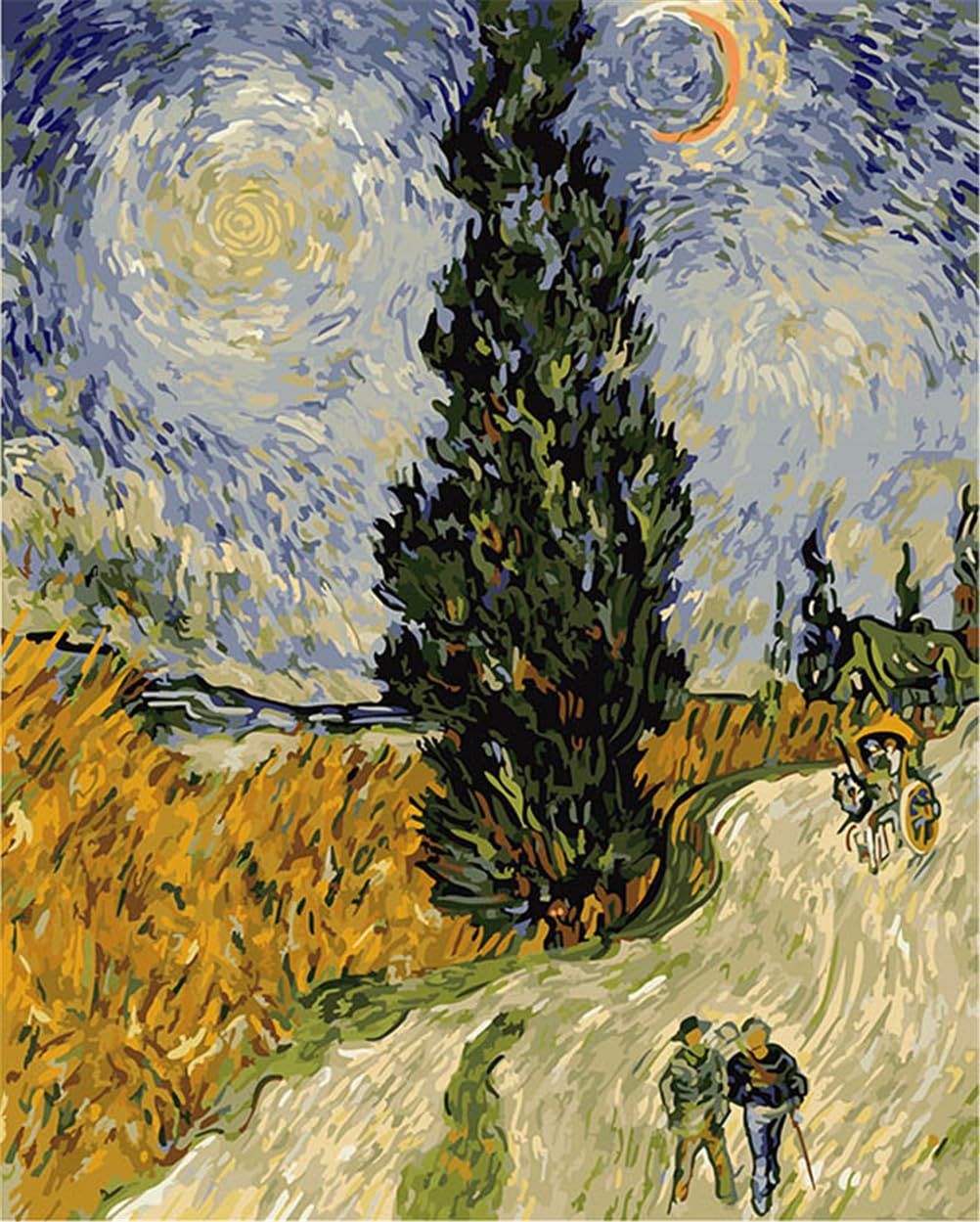 Meecaa Cypress Wheat Field Paint By Numbers Xxxx Kit For Adults Beginner Diy Oil Painting 16X20 Inch (, No Frame)